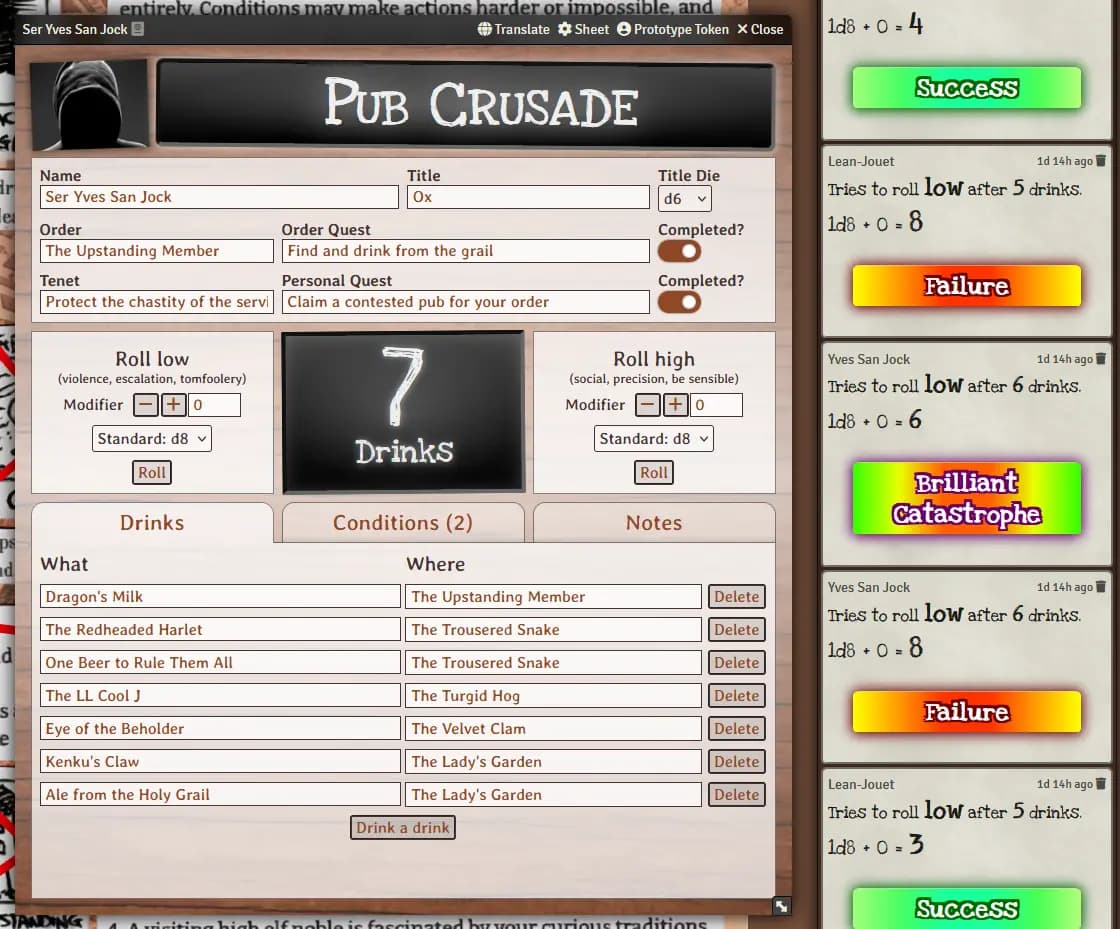 Screenshot of Pub Crusade for Foundry VTT